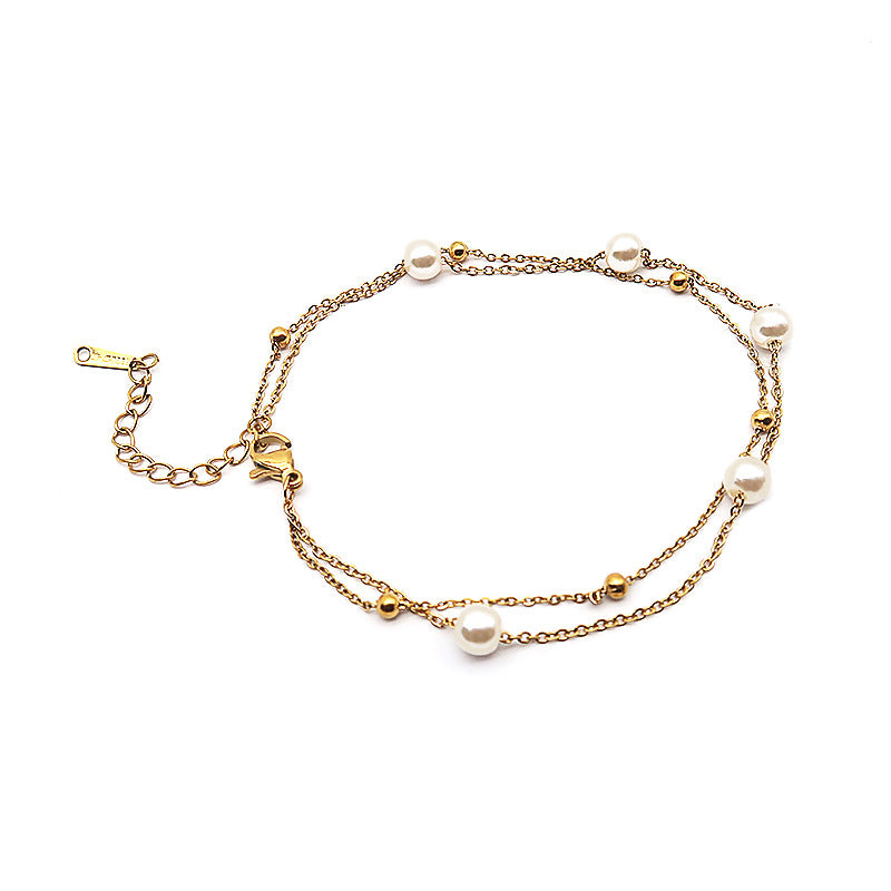 Double Layer Pearl & Beaded Bracelet, S925 Silver Minimalist Fresh Pearl Bracelet for Women, Gold & Silver Two Tones