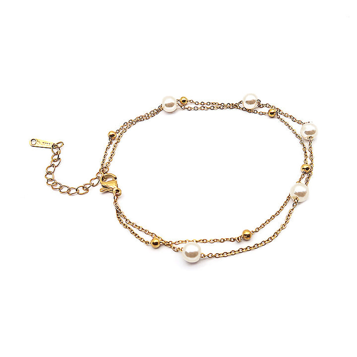 Double Layer Pearl & Beaded Bracelet, S925 Silver Minimalist Fresh Pearl Bracelet for Women, Gold & Silver Two Tones