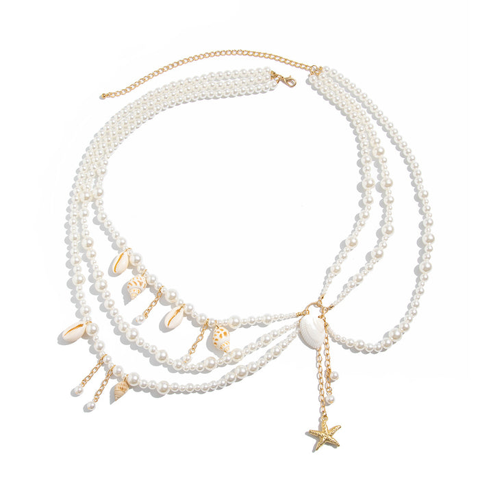 Ocean Themed Multi-Layer Pearl & Shell Waist Chain (Bohemian Beach Belt)