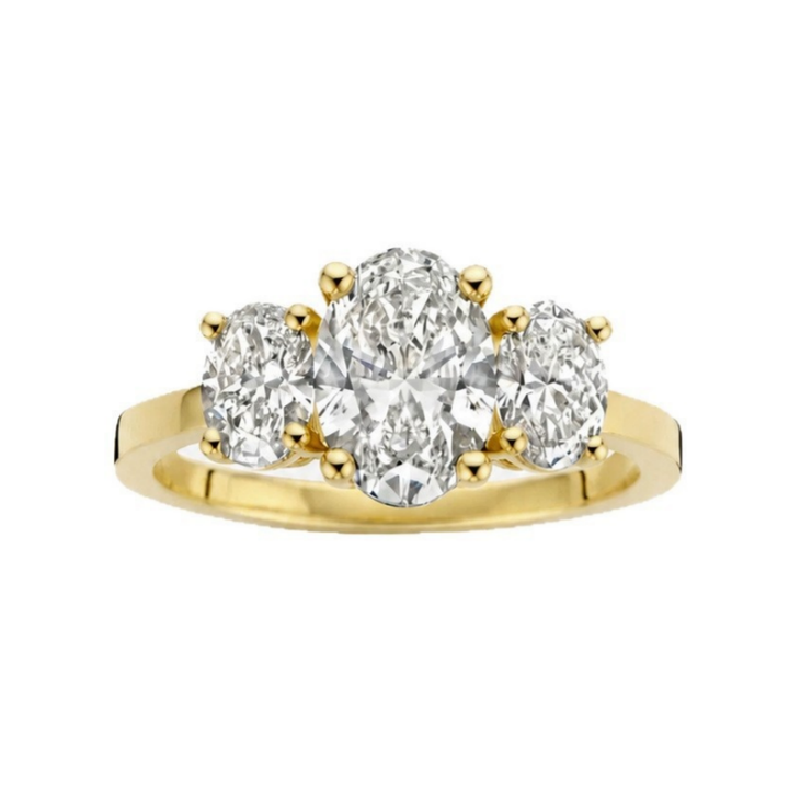 Three‑Stone Oval Diamond Classic Engagement Ring, Two‑Tone Options
