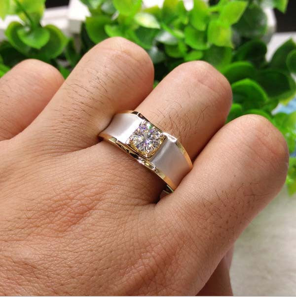 Wide‑Band Mother‑of‑Pearl Diamond‑Set Men’s Ring