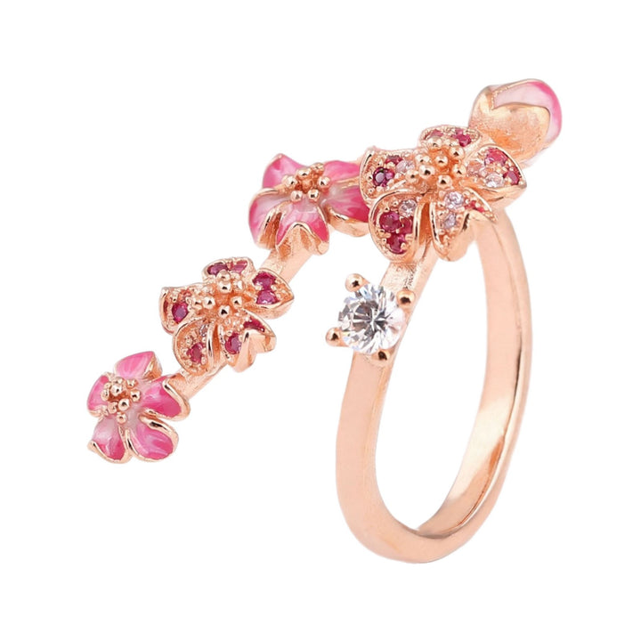 Gradient Enamel Blossom Branch Open Ring, Two-Tone Floral Adjustable Dainty Ring for Women