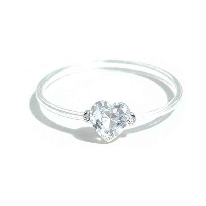 Minimalist Heart Solitaire Thin Band Ring, Slim Ring with Large & Small Heart Diamond Two Sizes