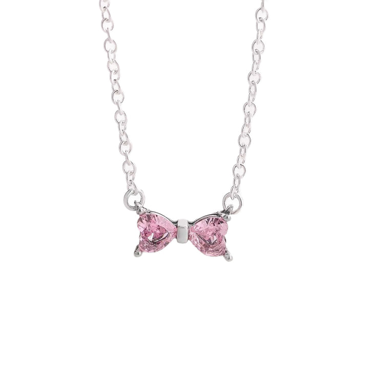 Pink Heart Diamond Bow Jewelry Set, S925 Silver Sweet Girly 3-Piece Necklace Earring Ring Kit