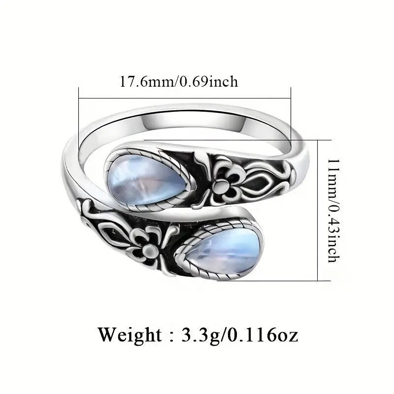 S925 Silver Celtic Knot Black Onyx Open Ring (Vintage Retro Statement Band)