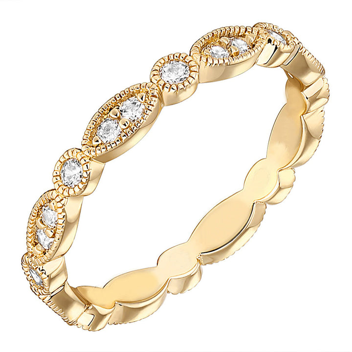 Vintage Milgrain Marquise Alternating Band, European Embossed Diamond Half Eternity Ring Gold Silver Stackable Wedding Guard Band