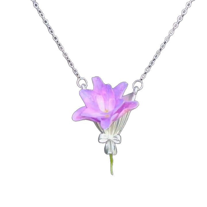 Bow Bouquet Pendant Necklace, Dainty Locket For Fresh & Dried Flowers, Gold & Silver Two-Tone Romantic Art Collarbone Chain
