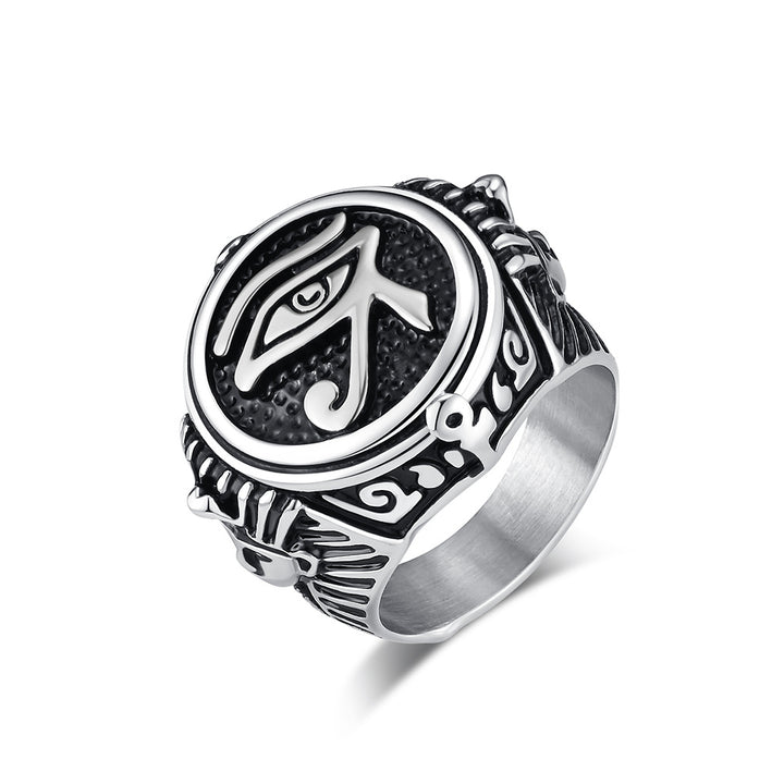 Ancient Egyptian Eye of Horus Embossed Signet Ring, S925 Silver Two-Tone Antiqued Mystic Vintage Band For Men