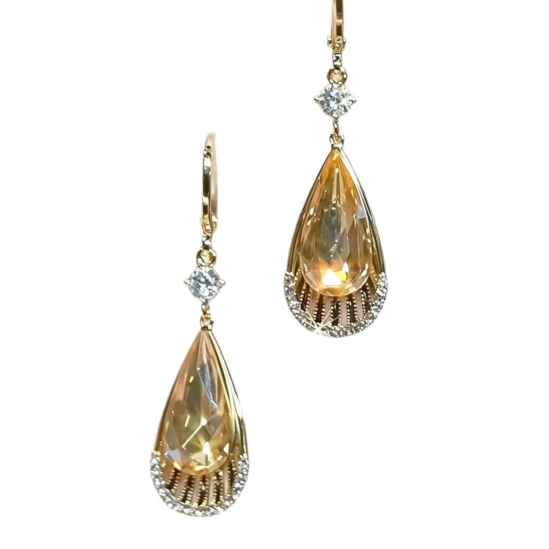 Hollow Fan-shaped Teardrop Diamond Hook Earrings, Luxury Long Dangle Earrings, Two Colors Available