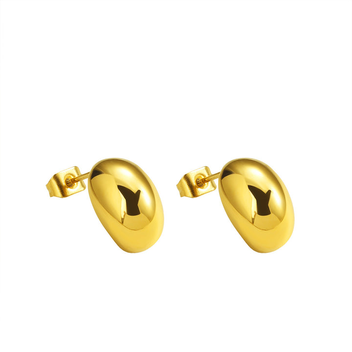 Polished Oval Bean Hoop Earrings, 2-Tone Minimalist Classic Jewelry