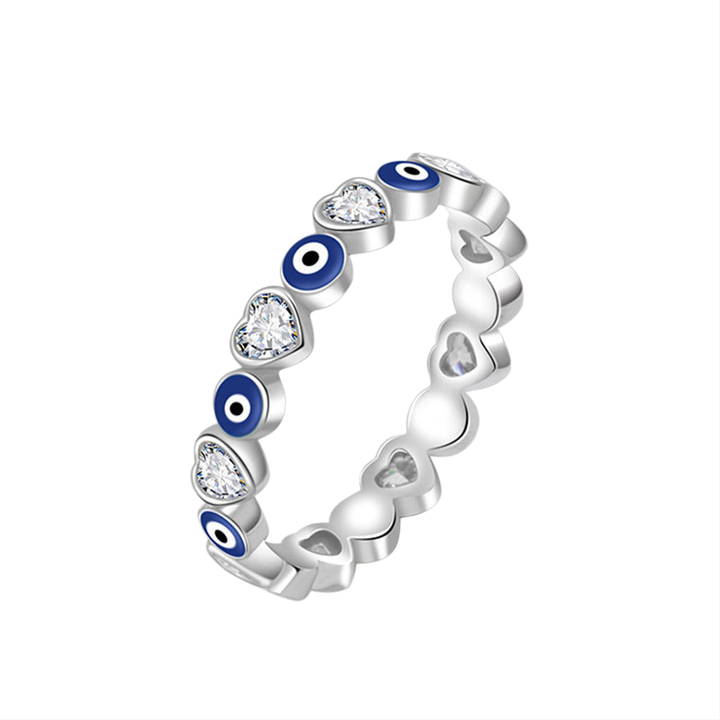 Evil Eye & Heart diamond Eternity Band Ring (2 Colors Delicate Statement Ring)