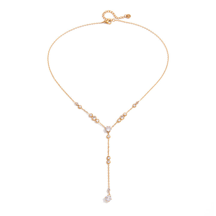 Starlight Y-Shaped Lariat Necklace (Gold Tone Delicate Drop Pendant)