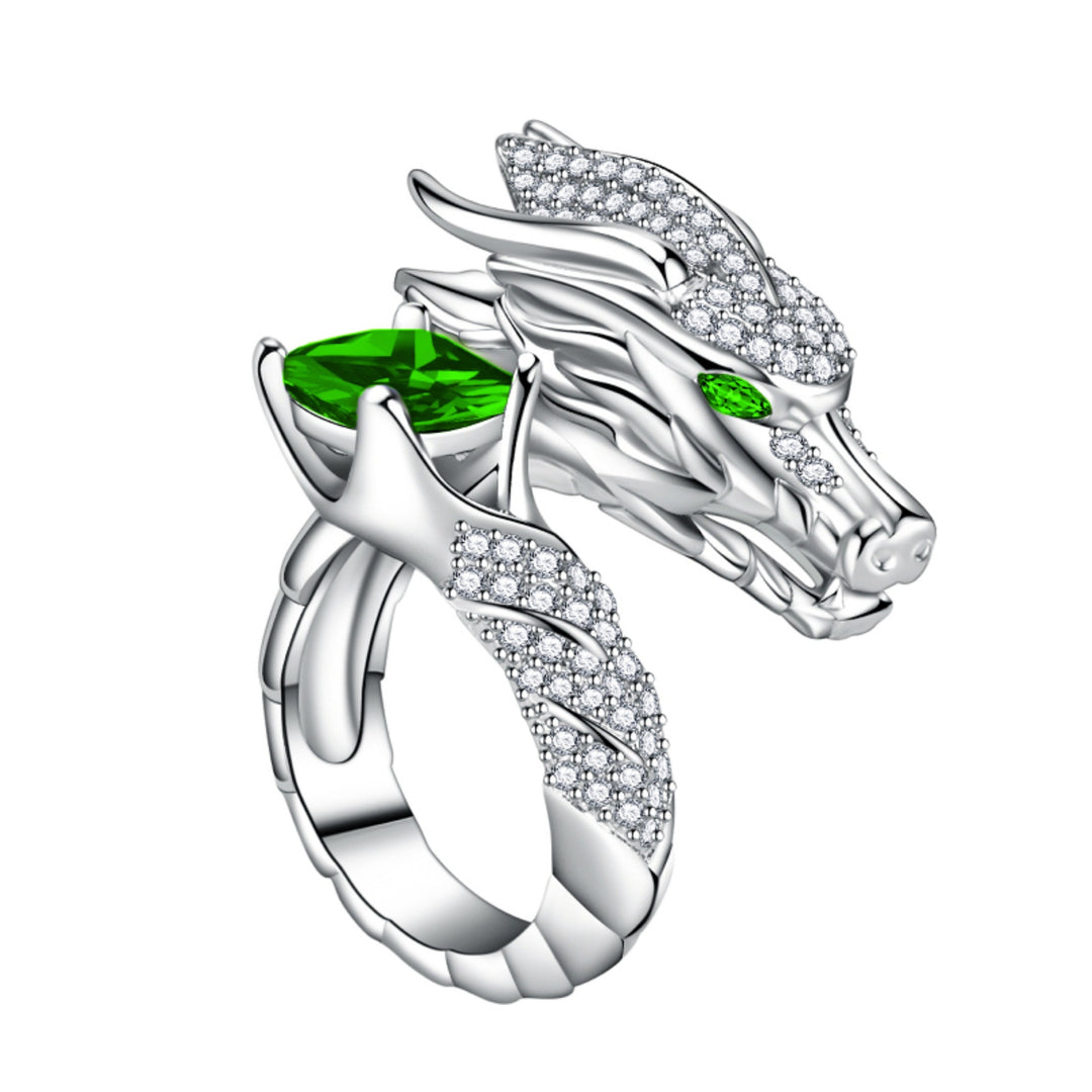 Winged Dragon Guardian Gemstone Ring (Light Luxury Niche Personalized Band)