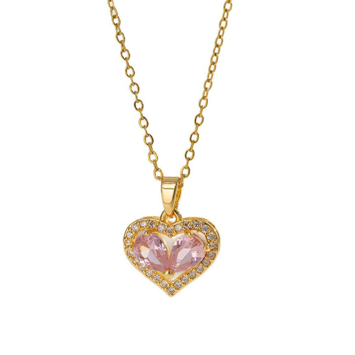 Two‑Stone Combined Heart Pendant Necklace, Multi‑Color Options