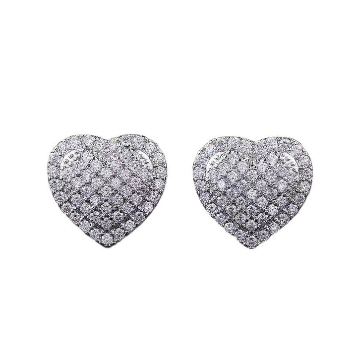 Double Heart Pavé Stud Earrings (Light Luxury Niche Sweet Earrings)