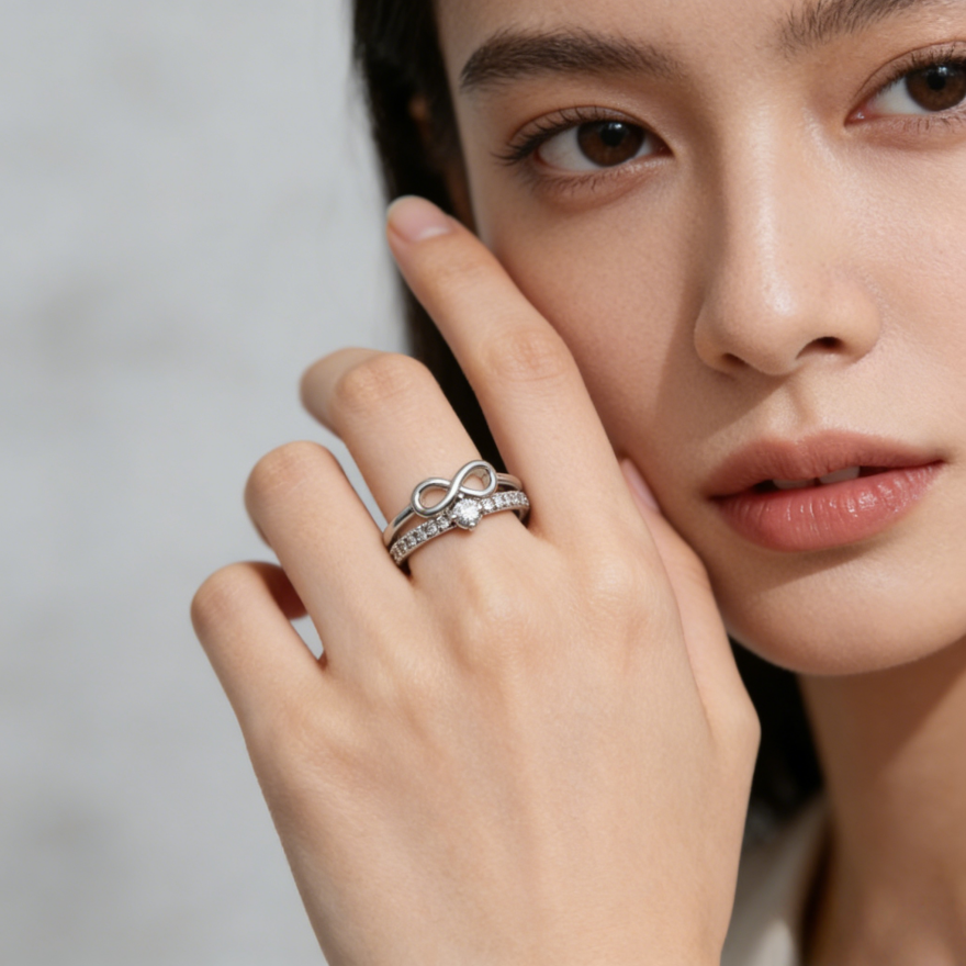 Infinity Symbol Double-Layer Diamond Ring (2 Colors Delicate Everyday Band)