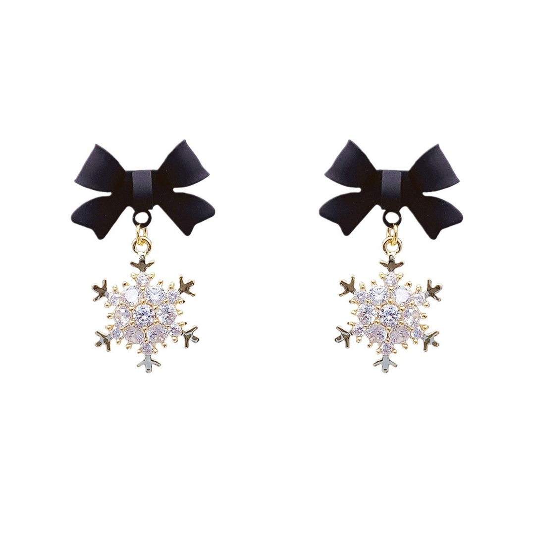 S925 Silver Bow Snowflake Diamond Drop Earrings