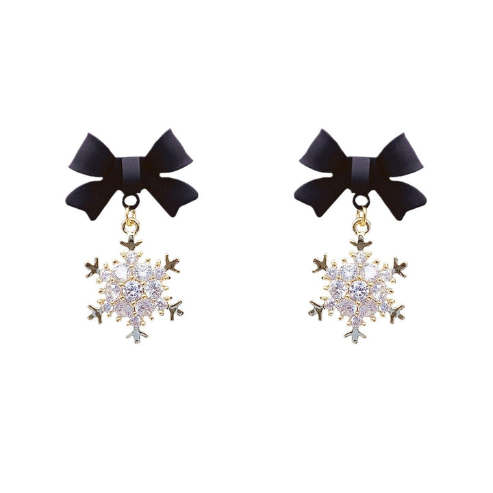 S925 Silver Bow Snowflake Diamond Drop Earrings