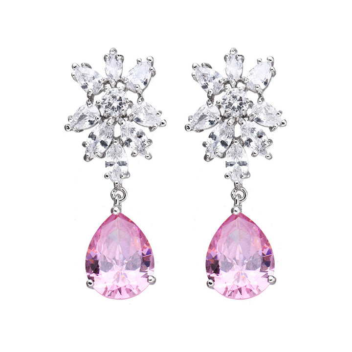 Snowflake Diamond Cluster Teardrop Drop S925 Silver Earrings, Multi-color Gem Long Evening Earrings