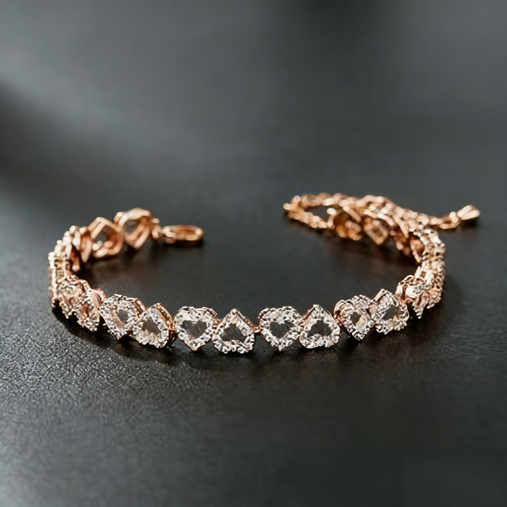 Heart Pavé Tennis Bracelet (3 Tone Delicate Romantic Bangle)