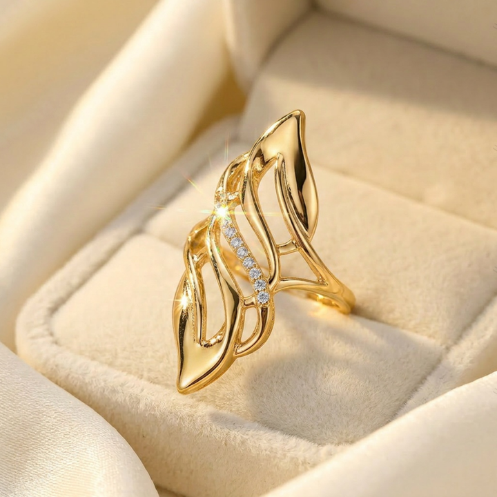 Open S925 Silver Ring With Hollow‑Out Leaf & Paved Diamonds, Luxury Leaf‑Shaped Band, Gold / Silver / Rose‑Gold Three‑Tone
