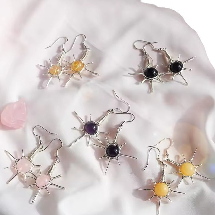 Sunburst Natural Stone Dangle Earrings (Boho Ins-Style Jewelry)