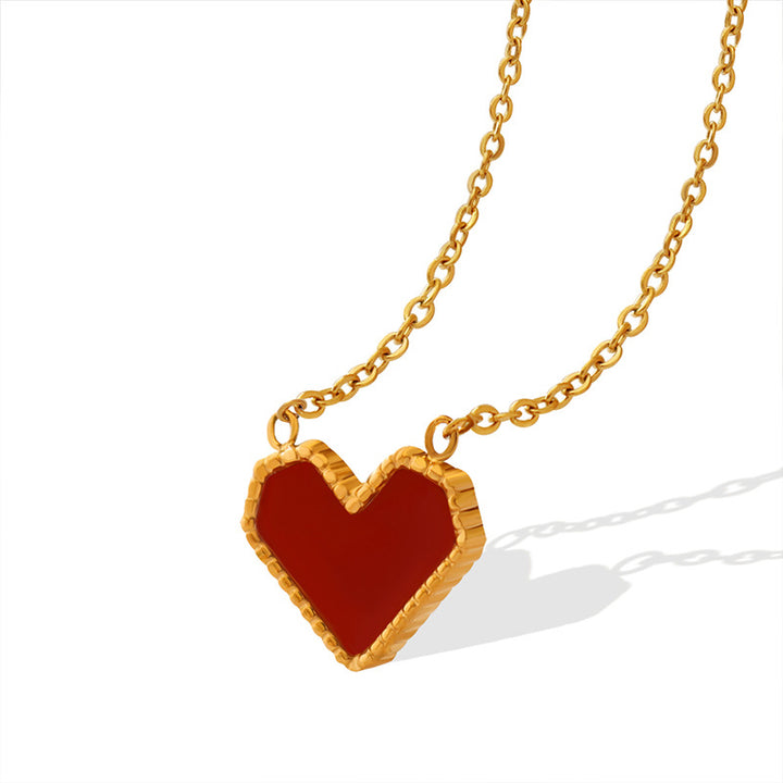 Red Enamel Heart Slim Chain Choker (Minimalist Vibe Sweet-Cool Necklace)