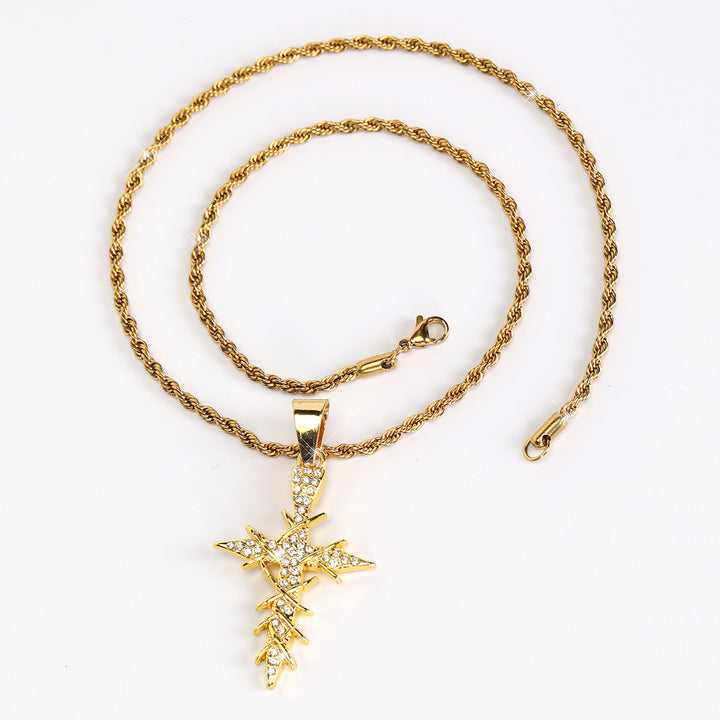 S925 Silver Paved Star Cross Pendant Necklace, 2 Colors Rope Chain Unisex Necklace