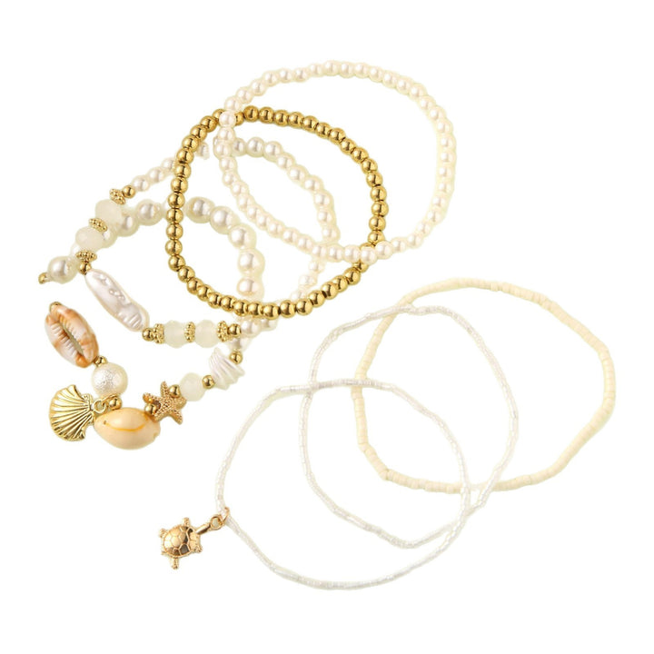 Ocean Style Boho Multi-Layer Shell & Starfish Bracelet, Stackable Beach Vacation Bracelet