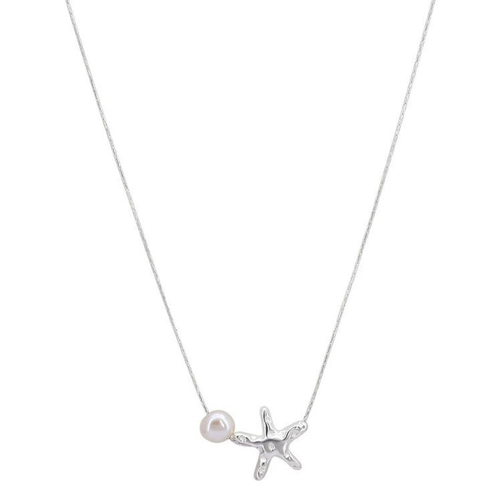 Starfish & Pearl Pendant Necklace (Silver Ocean-Inspired Choker)