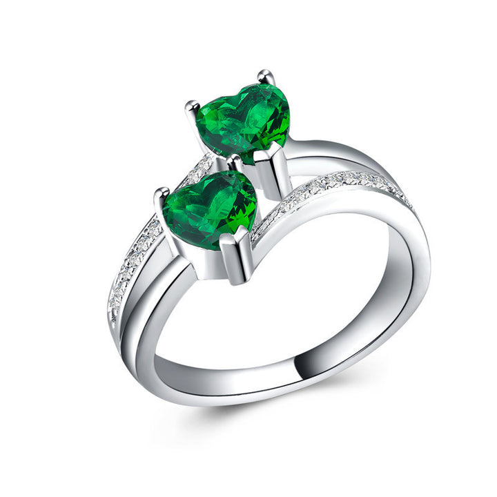 Twin‑Heart Criss‑Cross Diamond Ring For Women, Multiple‑Color Options