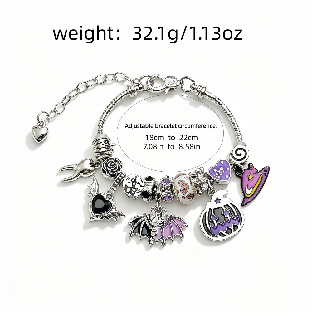 Halloween Pumpkin & Bat Charm Bracelet