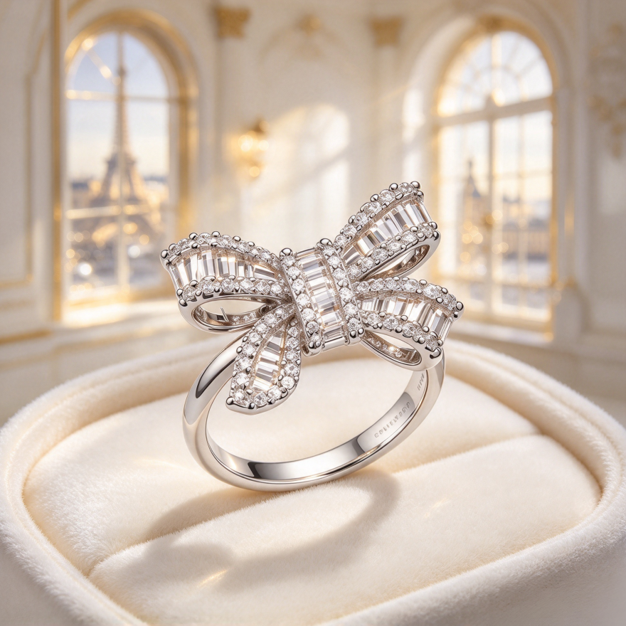 Baguette Full Diamond Bow S925 Silver Ring