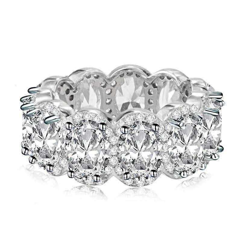 Multi‑color Option Full Eternity Oval Diamond Ring, S925 Silver Closed‑Band Luxury Banquet Ring