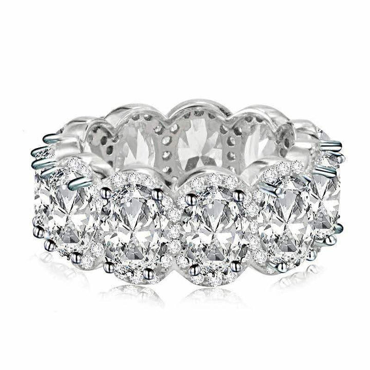 Multi‑color Option Full Eternity Oval Diamond Ring, S925 Silver Closed‑Band Luxury Banquet Ring