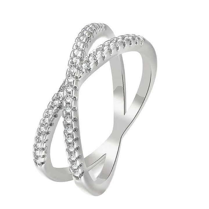 Cross Pavé Line Ring (2 Colors Delicate Everyday Band)