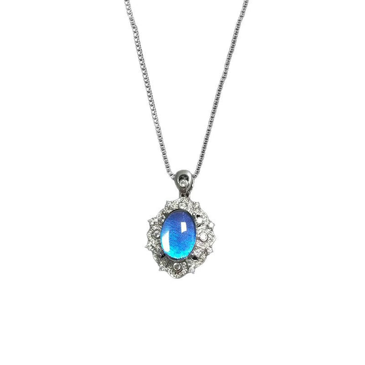 Vintage Sapphire Halo Pendant Snake Chain Necklace & Starry Blue Stone Cross Bracelet Set, Luxury Deep Blue Gem Jewelry Set