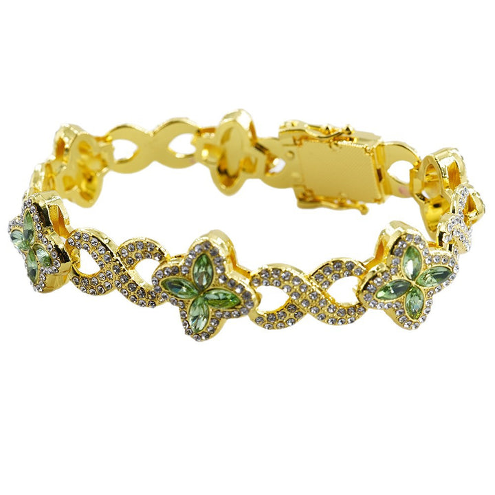 Infinity Knot Clover Clear Diamond Jewelry Set, Gold & Silver Tone Luxury Pave White Gemstone Bracelet & Necklace