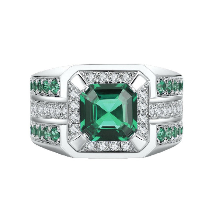 Square‑Cut Three‑Row Pave Wide‑Band Men’s Ring, Two‑Color Options