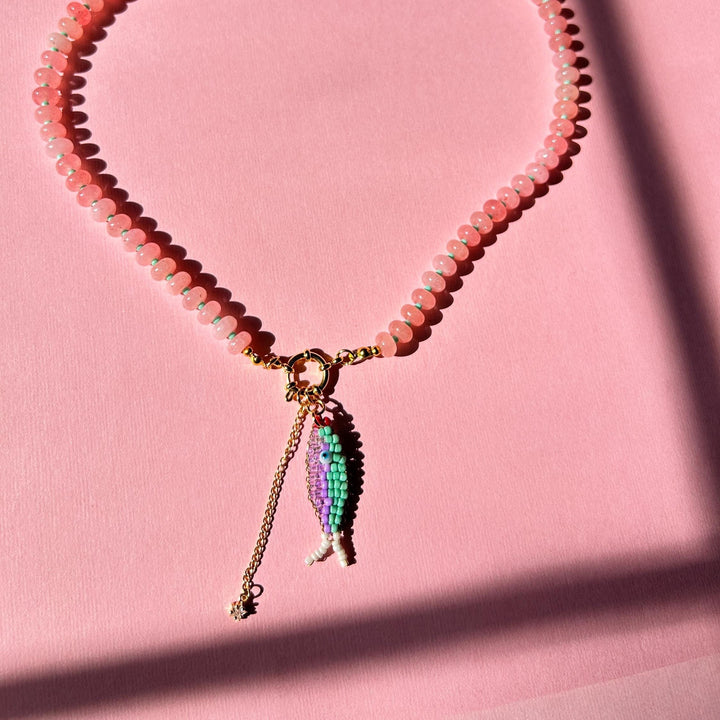 Cute Beaded Fish Pendant Necklace, 4 Colors Hand-Woven Colorful Bead Chain Niche Playful Jewelry