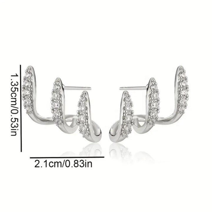 Three‑Row Curved Full‑Paved S925 Silver Stud Earrings, Multi‑Layer C‑Shape Wrap Earrings, Silver & Gold Two‑Tone