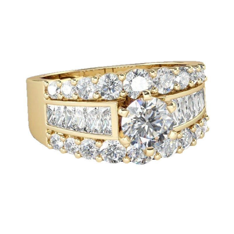 Multi-Row Diamond Wide Gold-Tone Ring (Luxury Opulent Statement Band)