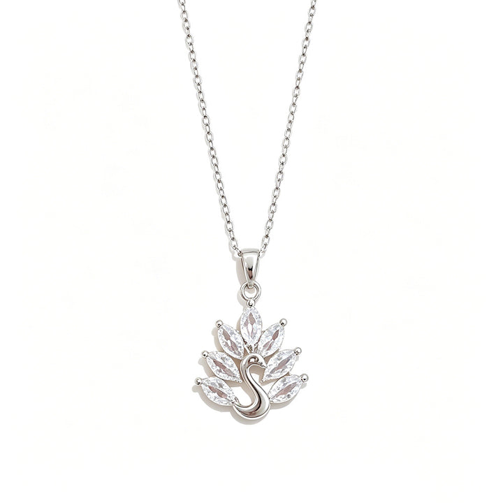 Light Luxury Diamond Peacock Swan Pendant Clavicle Necklace, Dainty Thin Chain for Women (Gold & Silver Two Tones)