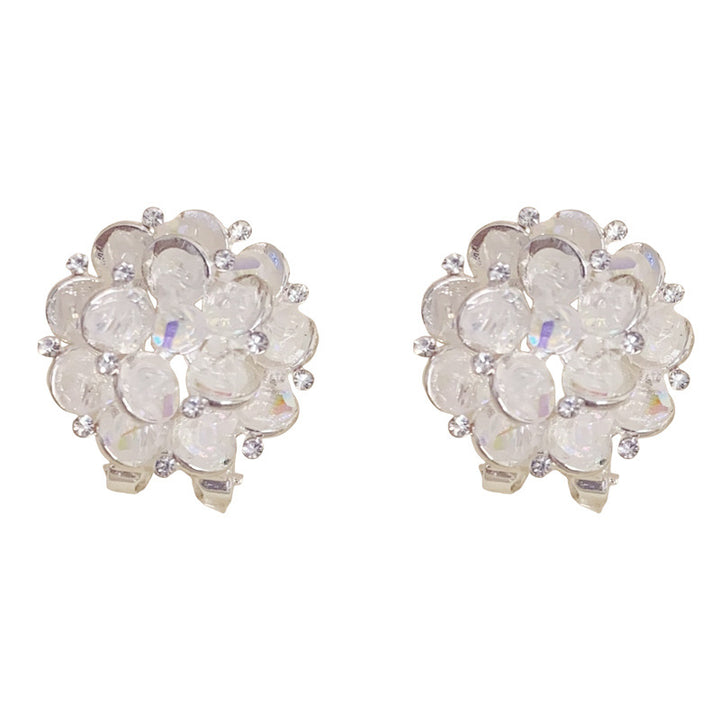 Iridescent White Crystal Hydrangea Clip-On Solid S925 Silver Earrings