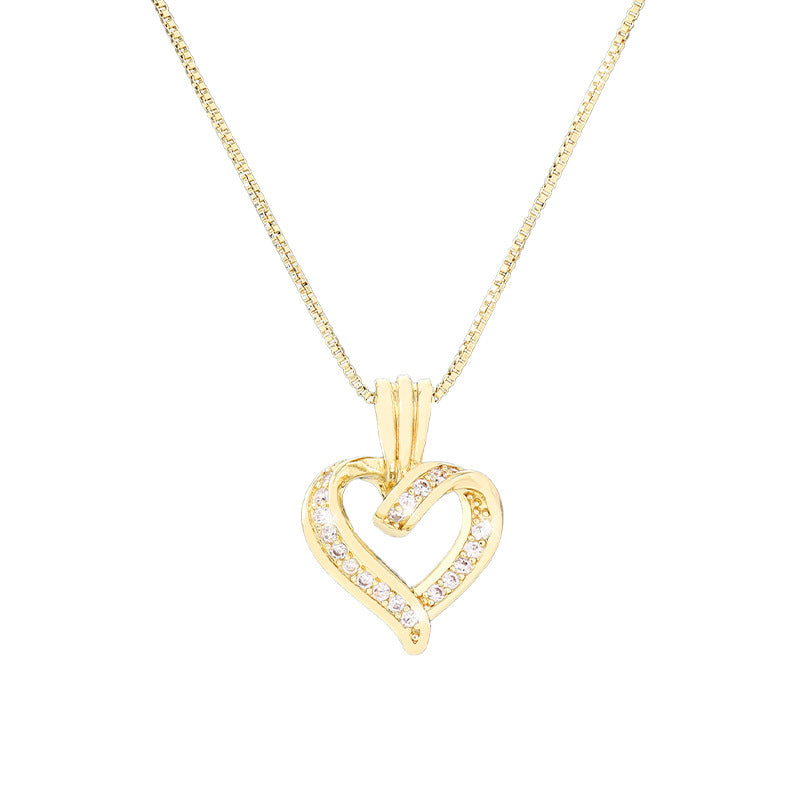 Twisted Heart Cubic Diamond Pendant Necklace, 14K Gold Plated Hollow Love Dainty Box Chain, Romantic Statement Necklace for Women