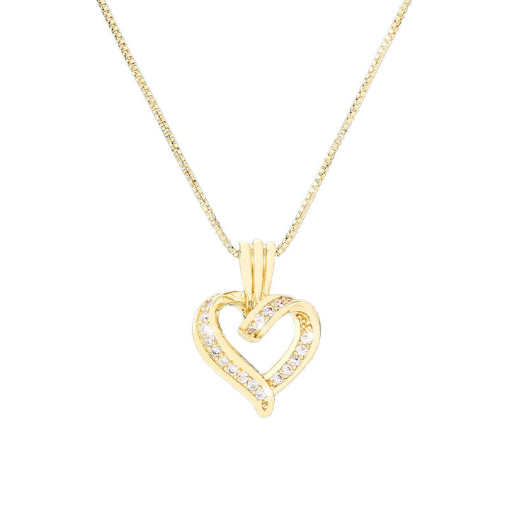 Twisted Heart Cubic Diamond Pendant Necklace, 14K Gold Plated Hollow Love Dainty Box Chain, Romantic Statement Necklace for Women