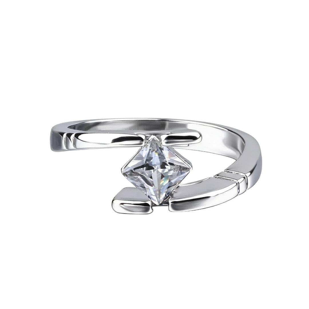 Geometric Square‑Cut Diamond Wrap‑Style Open‑Band Ring