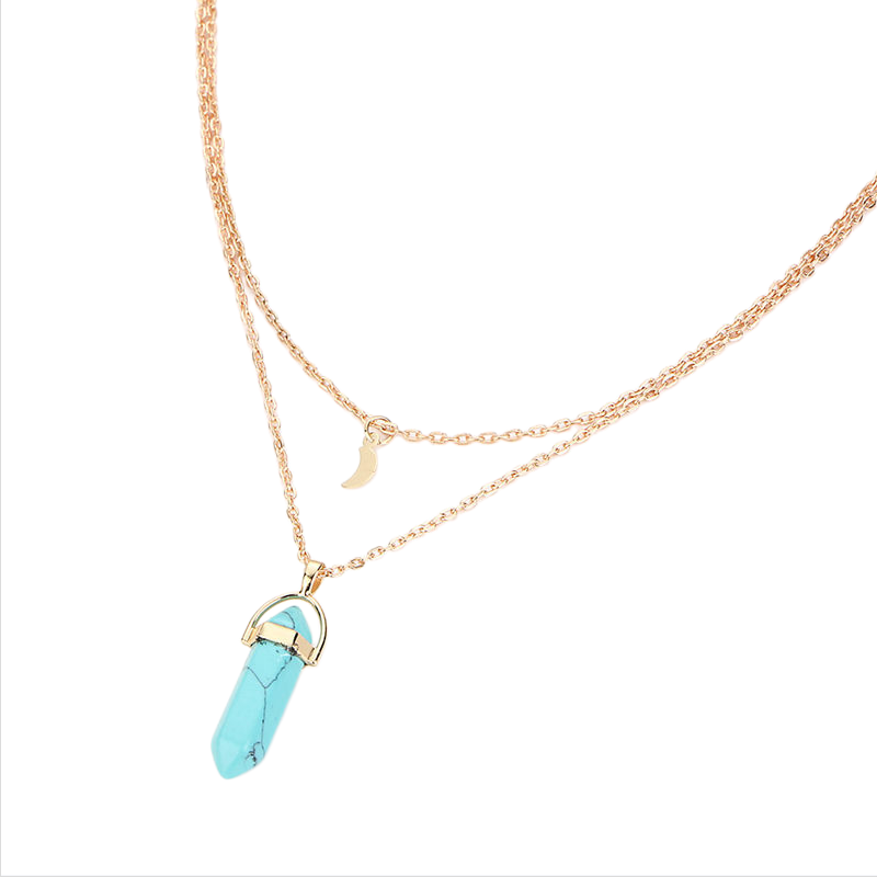 Crystal Point Moon Layered Necklace (Bohemian Gold Tone Clavicle Chain)