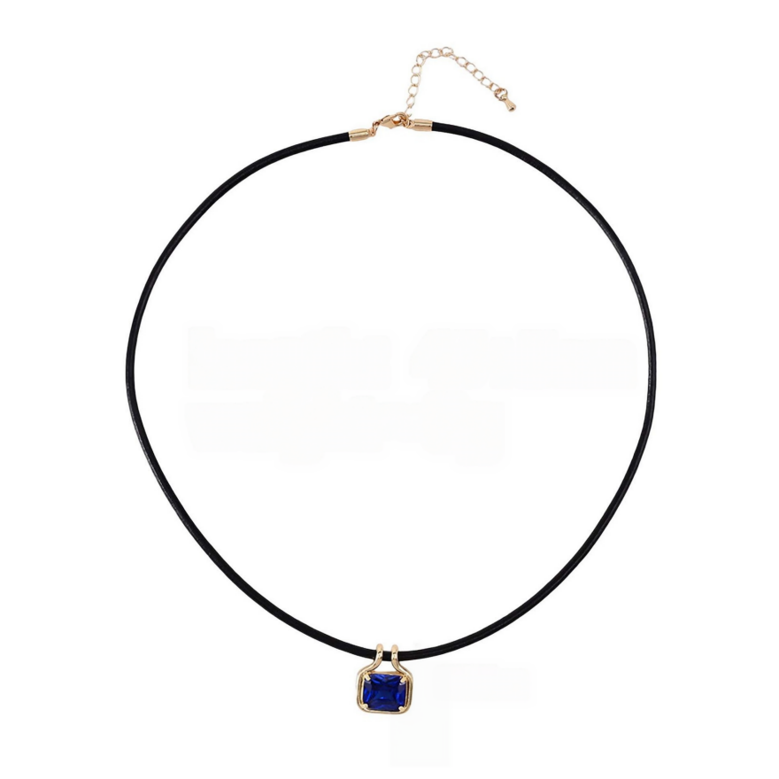 Square Multicolor Diamond Leather Cord Choker Necklace