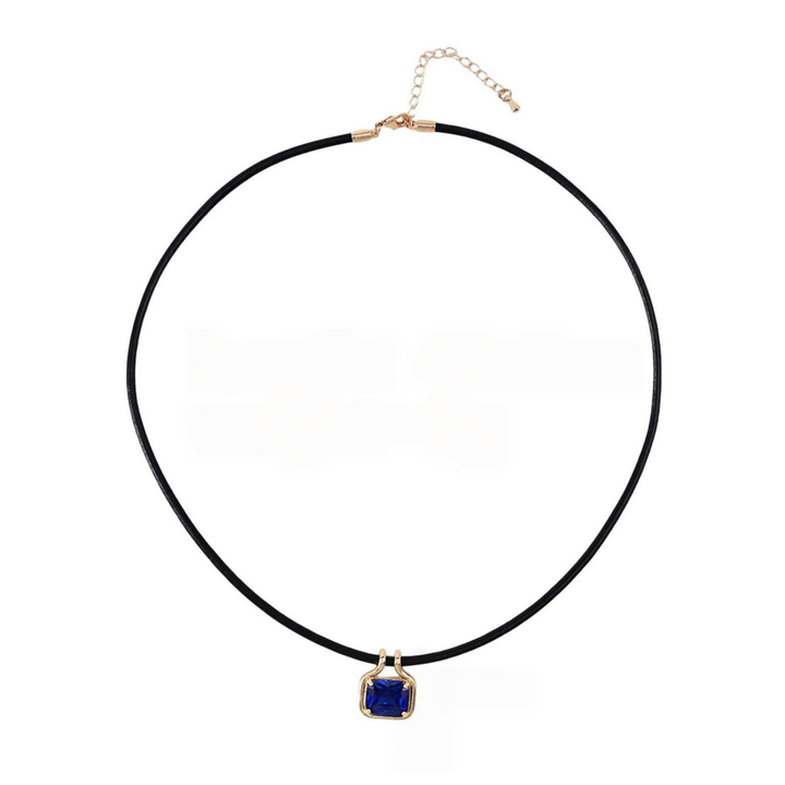 Square Multicolor Diamond Leather Cord Choker Necklace
